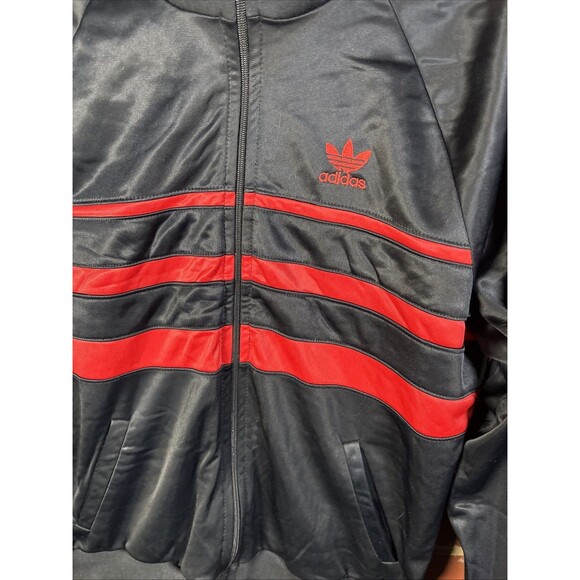 Vintage 80s Adidas Track Suit Jacket USA Made Full Zip Black/Red Hiphop Sz Large - Picture 2 of 8